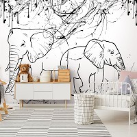 Флизелиновые фото обои с животными 254 x 184 см Черно-белая пара слонов (13778V4)+клей