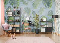 Флизелиновые фотообои на кухню 368 x 254 см Цветы - Тропические листья  (13779V8)+клей