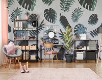 Флизелиновые фотообои на стену 368x280 см Листья темного цвета на светлом фоне (13780V10) +клей