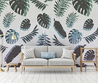 Флізелінові фотошпалери в інтер'єрі 460x300 см Листя темного кольору на світлому фоні (13780V12) +клей