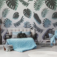 Флізелінові фото шпалери в інтер'єрі 254x184 см Пальмові листя на сірий фон (13780V4)+клей - вид 7 мініатюра