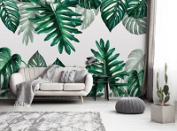 Флизелиновые фотообои в коридор 416 x 254 см Цветы - Зеленые тропические листья (13782VEXXXL)+клей