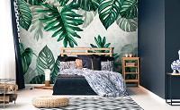 Флизелиновые фотообои зелень 460 x 300 см Цветы - тропические листья на стене (13784V12)+клей