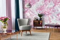 Флизелиновые обои фото природы 254x184 см Цветы - Листья в розовых и голубых тонах (13787V4)+клей