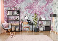 Ретро флизелиновые фотообои 312x219 см Цветы - Листья в розовых и голубых тонах (13787VEXXL) +клей