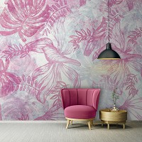 Флизелиновые фотообои Цветы - Листья в розовых и голубых тонах (13787V)+клей