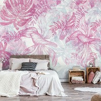 Квіти флізелінові фотошпалери Листя у рожевих та блакитних тонах (13787V)+клей - вид 9 мініатюра