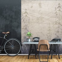 Флизелиновые фото обои природа 206x275 см Гравюра - трава на серой бетонной стене (13789VEA)+клей - вид 7 миниатюра