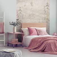 Флизелиновые фотообои растения 184x254 см Гравюра - трава на серой бетонной стене (13789V4A)+клей