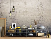 Флизелиновые фотообои цветы 312x219 см Гравюра - трава на серой бетонной стене (13789VEXXL) +клей