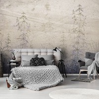 Флизелиновые фото обои природа 254x184 см Гравюра - трава на серой бетонной стене (13789V4)+клей