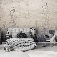 Флізелінові фотошпалери з квітами 520x318 см Гравюра - трава на сірий бетонну стіну (13789VEXXXXXL) +клей