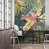 Флизелиновые фото обои листья 184 x 254 см Экзотические тропические цветы (13790V4A)+клей