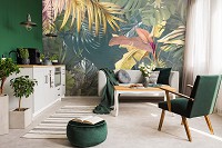 Флизелиновые фотообои в спальню 368 x 280 см Цветы - Экзотические тропические листья (13790V10)+клей