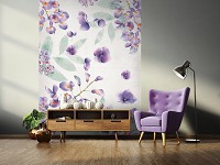 Флизелиновые романтические фото обои 206x275 см Нарисованные пурпурные цветы на светлом фоне (13791VEA)+клей
