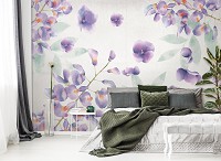 Флизелиновые фотообои с листьями 460x300 см Нарисованные пурпурные цветы на светлом фоне (13791V12) +клей