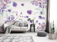 Флизелиновые фотообои в гостиную 368x254 см Нарисованные пурпурные цветы на светлом фоне (13791V8) +клей