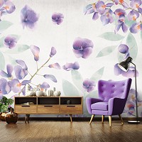 Флизелиновые фотообои 416x290 см Нарисованные пурпурные цветы на светлом фоне (13791VEXXXXL) +клей
