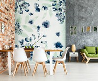 Флізелінові фото шпалери 184x254 см Намальовані сині квіти на світлому фоні (13792V4A)+клей - вид 5 мініатюра