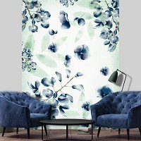 Флизелиновые красивые фото обои 206x275 см Нарисованные синие цветы на светлом фоне (13792VEA)+клей