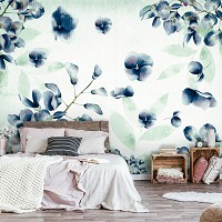 Флизелиновые фотообои 416x290 см Нарисованные синие цветы на светлом фоне (13792VEXXXXL) +клей