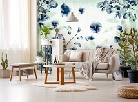 Флизелиновые фото обои природа 254x184 см Нарисованные синие цветы на светлом фоне (13792V4)+клей