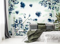 Флизелиновые фотообои 368x254 см Нарисованные синие цветы на светлом фоне (13792V8) +клей