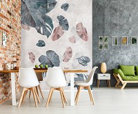 Флизелиновые фото обои 206x275 см Падающие тропические листья на светлом фоне (13797VEA)+клей