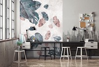 Флизелиновые фото обои цветы на стену 184x254 см Падающие тропические листья на светлом фоне (13797V4A)+клей - вид 6 миниатюра