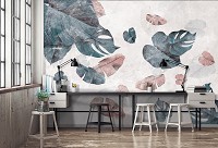 Флизелиновые фотообои 460x300 см Падающие тропические листья на светлом фоне (13797V12) +клей