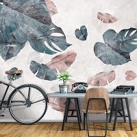 Флизелиновые фотообои 312x219 см Падающие тропические листья на светлом фоне (13797VEXXL) +клей