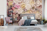 Флизелиновые фотообои в спальню над кроватью 368 x 280 см Цветы - Множество светлых роз (13798V10)+клей