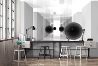 3D Флизелиновые арт фото обои 254 x 184 см Абстракция - Тоннель и черные шары (13799V4)+клей