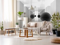 3D Готовые флизелиновые фотообои 368 x 254 см Абстракция - Тоннель и черные шары  (13799V8)+клей