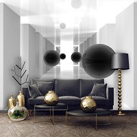 3д флизелиновые фотообои на стену 368 x 280 см Абстракция - Тоннель и черные шары  (13799V10)+клей