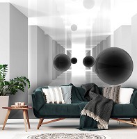 Флизелиновые фотообои 3 д 460 x 300 см Абстракция - Тоннель и черные шары  (13799V12)+клей