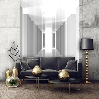 3D Флизелиновые фото обои 206 x 275 см Бело-серый геометрический тоннель (13800VEA)+клей