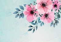 Флізелінові фотошпалери акварель в інтер'єрі 368x280 см Квіти - Рожеві пелюстки та зелені листочки (13801V10)+клей - вид 1 мініатюра