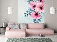 Флізелінові фото шпалери квіти 184 x 254 см Рожеві пелюстки і зелені листочки (13801V4A)+клей