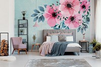 Флизелиновые фотообои листья 416 x 254 см Цветы - Розовые лепестки и зеленые листики  (13801VEXXXL)+клей