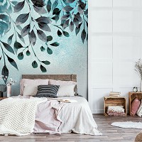 Флизелиновые фото обои 184x254 см Нарисованные листья на светло зеленой стене (13802V4A)+клей - вид 6 миниатюра