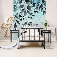 Флизелиновые фото обои 184x254 см Нарисованные листья на светло зеленой стене (13802V4A)+клей - вид 7 миниатюра
