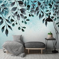 Флизелиновые фотообои 368x254 см Нарисованные листья на светло зеленой стене (13802V8) +клей