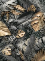 Флізелінові 3D фото шпалери листя в інтер'єрі 206 x 275 см Сірі та золоті квіти монстери (13804VEA)+клей - вид 1 мініатюра