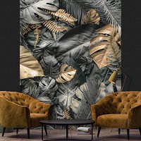 Флізелінові 3D фото шпалери листя 184 x 254 см Сірі та золоті квіти монстери (13804V4A)+клей - вид 7 мініатюра