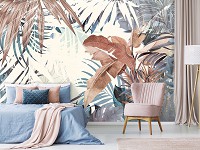 Флізелінові фото шпалери листя в інтер'єрі 254x184 см (13805V4)+клей