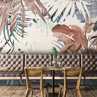 Флизелиновые фотообои в интерьере 368x254 см Тропические листья на светлом фоне (13805V8) +клей