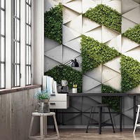 Флизелиновые фото обои геометрический узор 184 x 254 см 3D Бетонные треугольники и зеленая трава (13806V4A)+клей - вид 7 миниатюра