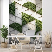 Флизелиновые фото обои геометрический узор 184 x 254 см 3D Бетонные треугольники и зеленая трава (13806V4A)+клей - вид 8 миниатюра