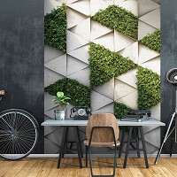 Флизелиновые фото обои геометрический узор 184 x 254 см 3D Бетонные треугольники и зеленая трава (13806V4A)+клей
